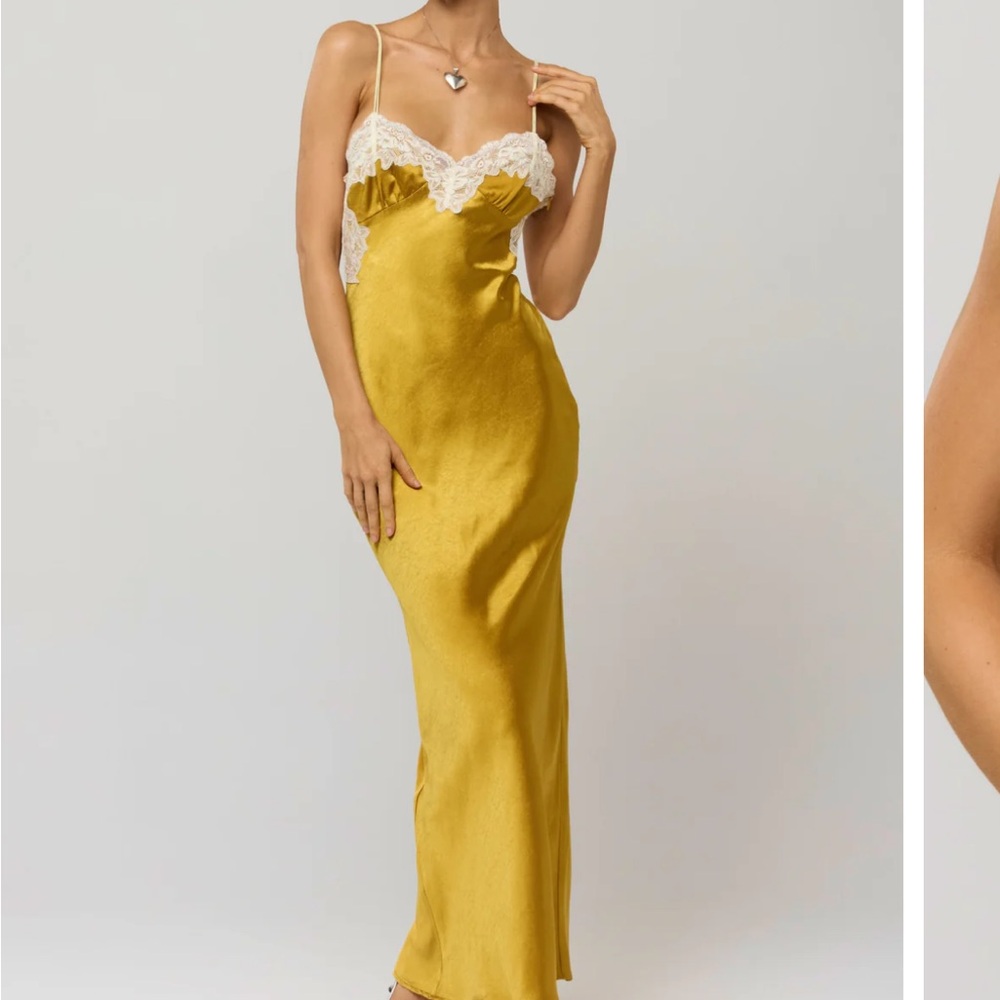 RESA Yellow Maxi Dress with White Lace